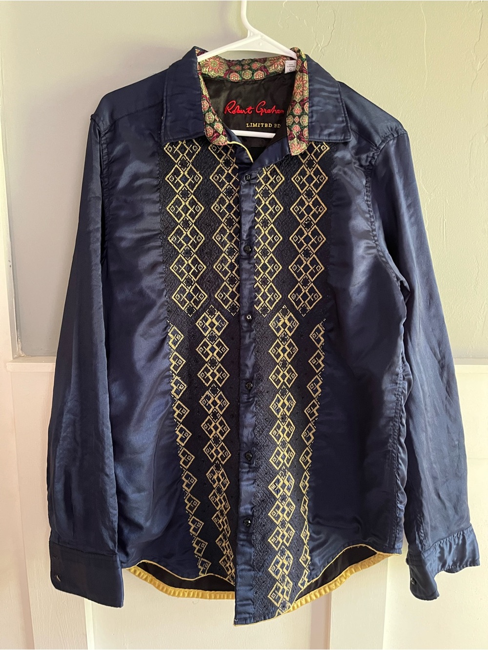 Robert Graham Menβs Navy Embroidered Button-Up Shirt Jacket Limited Edition